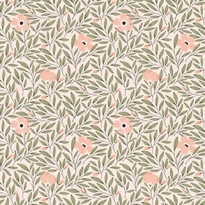 Micro | Coral Pink Floral on Pale Pink