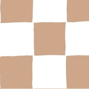Hand Drawn Checkerboard tan-white large