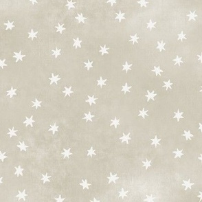 Garden of tiny warm white stars on taupe texture (0.4 inch stars)