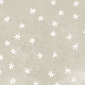 Garden of tiny warm white stars on taupe texture (2/3 inch stars)