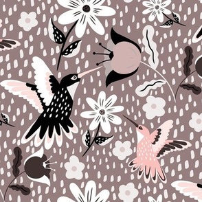 Hummingbird pink and black flowers lg scale