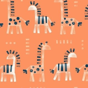 [M] Stamped Giraffes Zebras - Coral: Contemporary cute minimal childhood-inspired animal print for kids, boys, baby, nursery