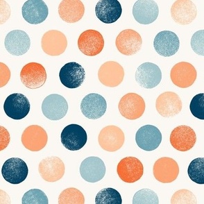 [M] Colorful Stamped Polka Dots - Teal, peach and red on  cream. Hand stamped fun geometric print. Kids, Gender neutral, Nursery, Cute, Childhood  