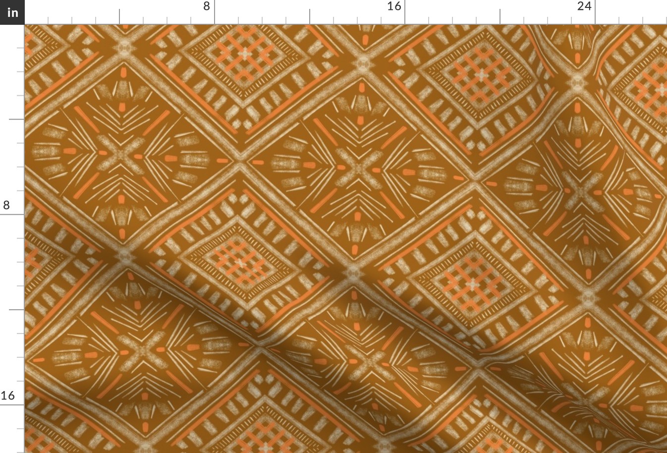 Rustic Diamond Motif Tiles - Camel and Coral