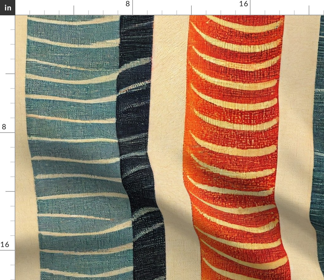 Mid Century Fabric 47 - Sand, Orange, Dark Blue, Golden.