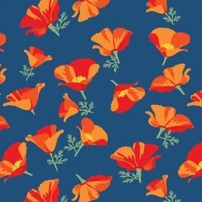 small print // California Poppy flowers with dark blue background