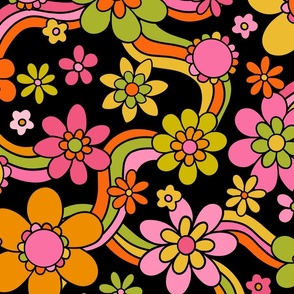 Yesterday Flowers and Rainbows Citrus Black BG Rotated- XL Scale