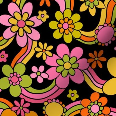 Yesterday Flowers and Rainbows Citrus Black BG - Large Scale