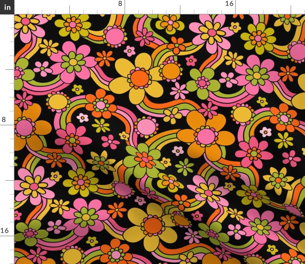 Yesterday Flowers and Rainbows Citrus Black BG - Large Scale
