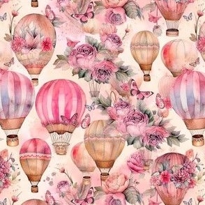 Pink hot air balloons and butterflies 