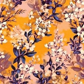 Orange floral. Fall bright branches with leaves.