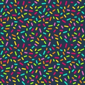 Smaller Scale Candy Rainbow Confetti Sprinkles on Navy