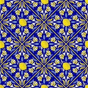 Amalfi Italian Tiles - yellow lemons and vibrant blue florals - Big Size 