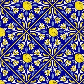 Amalfi Italian Tiles - yellow lemons and vibrant blue florals - Small Size 