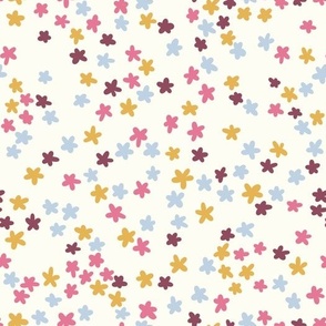 Tiny Yellow & Pink Flowers on Beige Background