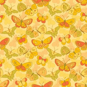 70s Flower Power Butterflies Orange and Green