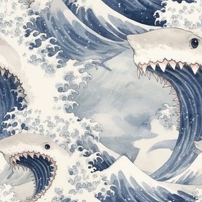 Hokusai waves and great white sharks