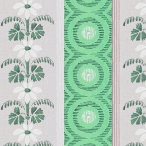 Stripes of circles and flowers in Arsenic green