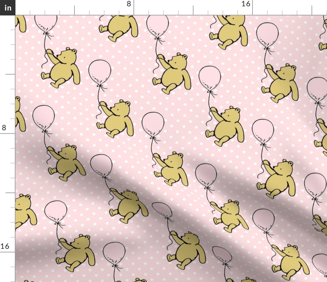 Bigger Scale Classic Pooh and Balloons on Soft Pink Polkadots