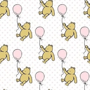 Smaller Scale Classic Pooh and Balloons on Soft Pink Polkadots