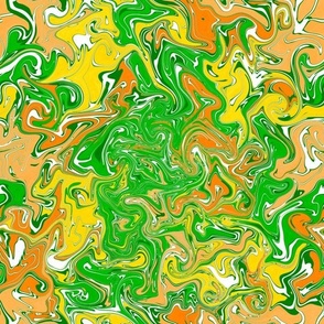 Marbling paint pour Suminagashi abstract colourful multicoloured non directional 12” repeat Lime bright green, yellow, peach and orange