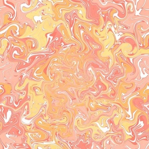 Marbling paint pour Suminagashi abstract colourful multicoloured non directional 12” repeat coral, peach,  yellow, apricot, white