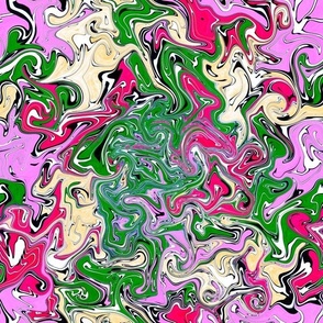 Marbling paint pour Suminagashi abstract colourful multicoloured non directional 12” repeat raspberry pink, emerald green watermelon green, cream, black