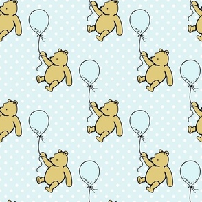 Bigger Scale Classic Pooh and Balloons on Pale Blue Polkadots