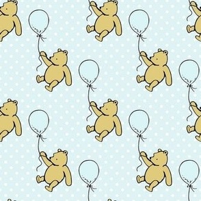 Smaller Scale Classic Pooh and Balloons on Pale Blue Polkadots