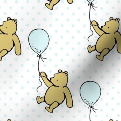 Bigger Scale Classic Pooh and Balloons on Pale Blue Polkadots