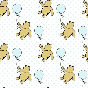 Bigger Scale Classic Pooh and Balloons on Pale Blue Polkadots