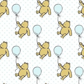 Smaller Scale Classic Pooh and Balloons on Pale Blue Polkadots