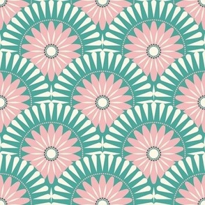 Normal scale • Sunrise retro flower - turquoise, pink & white