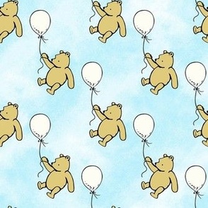Smaller Scale Classic Pooh with Antique White Balloons on Blue Skies