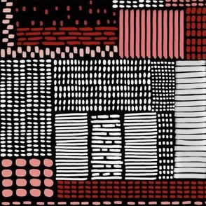 Black, Pink, Red and White Abstract Geometric Collage Design