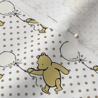 Smaller Scale Classic Pooh and Antique White Balloons on Tan Polkadots