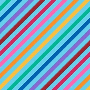  Diagonal Tropical Candy Stripes in Blue