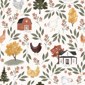Barn and Farm Chickens in Cream (Large)