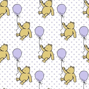 Bigger Scale Classic Pooh and Balloons on Lavender Pale Purple Polkadots