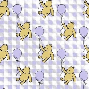 Smaller Scale Classic Pooh and Balloons on Lavender Pale Purple Gingham Checker