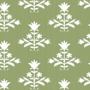 Tulip Print Fresh White on Olive