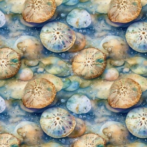 Sand Dollars - Blue-Teal - Watercolor