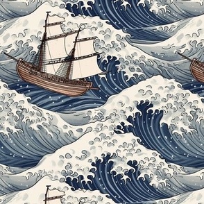 ships in an open sea with rough waves