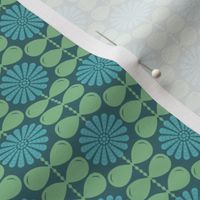 Floral  Geometric in Green and Blue - Tiny Scale