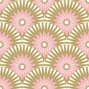 Large scale • Sunrise retro flower - pink, white & brown