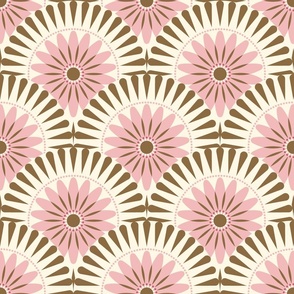 Large scale • Sunrise retro flower - pink & brown