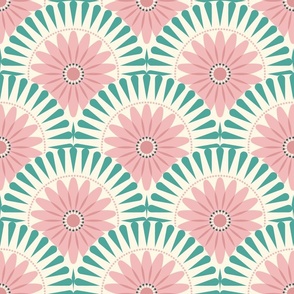 Large scale • Sunrise retro flower - pink & turquoise