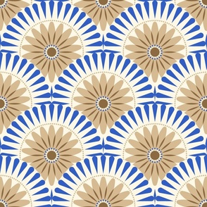 Large scale • Sunrise retro flower - blue & brown