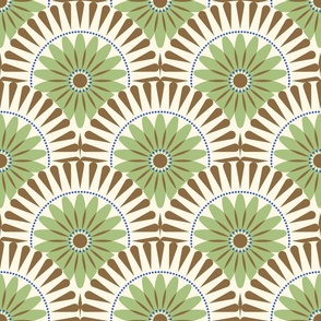 Large scale • Sunrise retro flower - green & brown