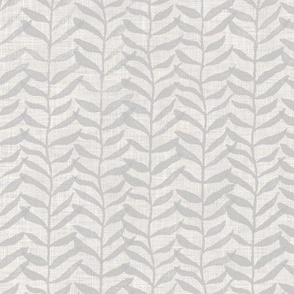 Leafy Block Print in Warm Gray (large scale) | Leaf pattern fabric from original block print, neutral decor, botanical block print fabric, leaves, plants print in soft grey.
